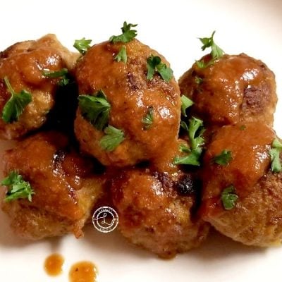 Pineapple Turkey Meatballs with coconut aminos teriyaki with freshly minced garlic and freshly grated ginger. They are sweet, savory moist and roasted.