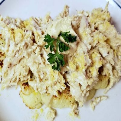 Gluten-Free Yacon Mustard Chicken over Roasted Cauliflower