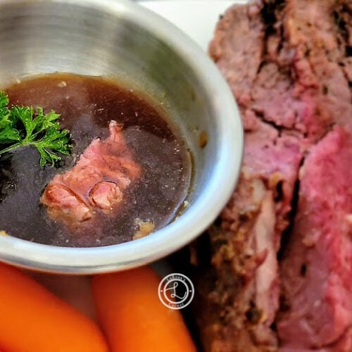 Keto Prime Rib Au Jus Recipe made from pan drippings and DIY spices.