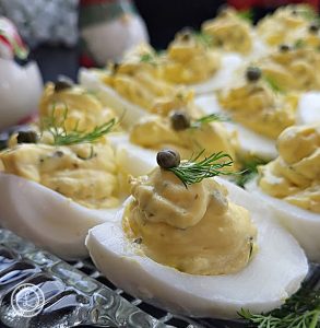 A close up photo of the Keto Dill Deviled Eggs