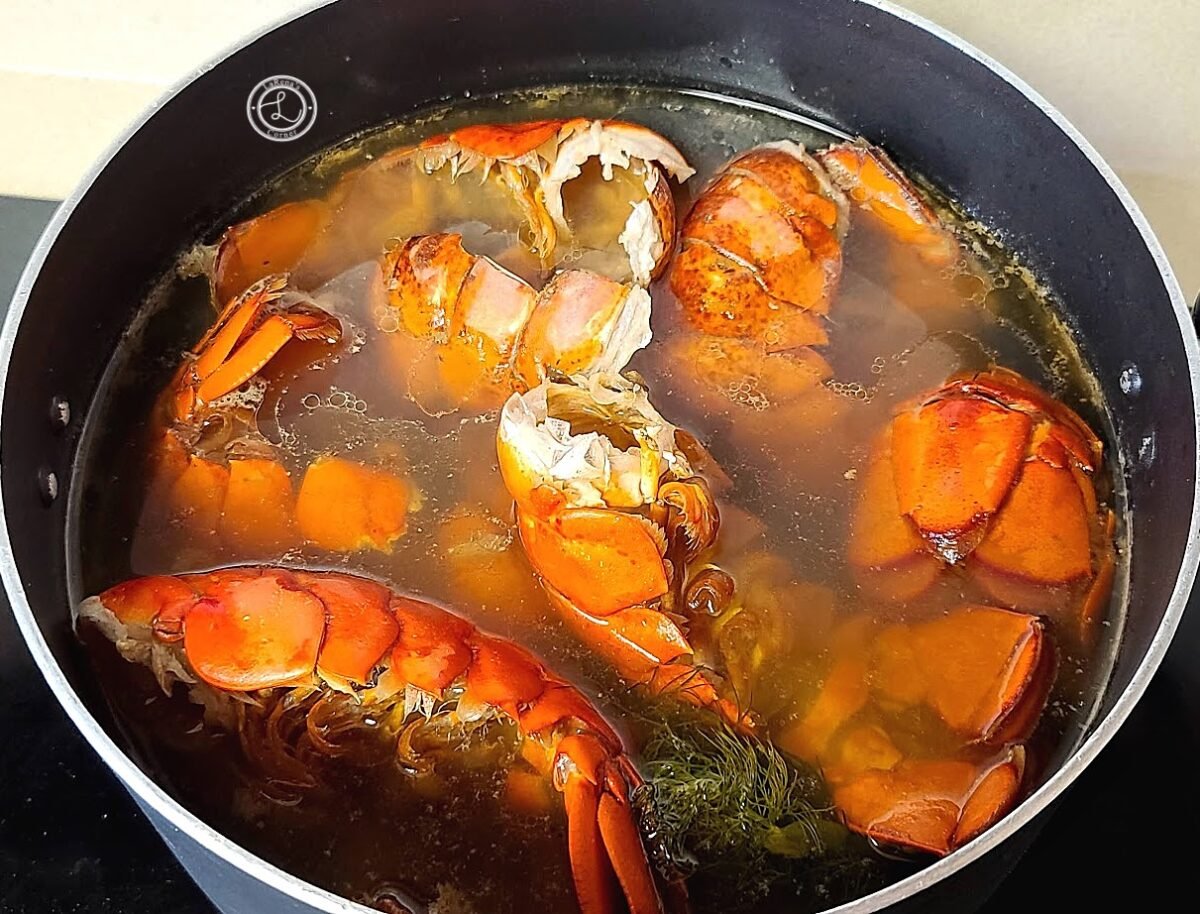 Homemade Shellfish Stock Recipe made with empty seafood shells
