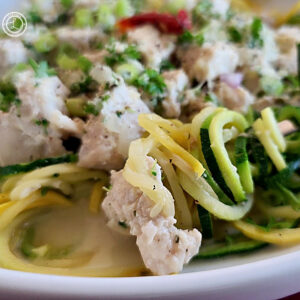 Creamy Chicken and Boursin a tasty cream cheese like sauce.