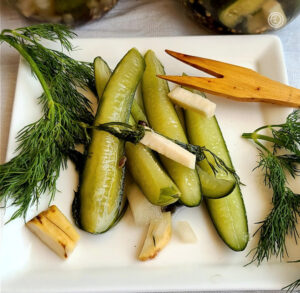 A plate of Classic Horseradish Dill Pickles