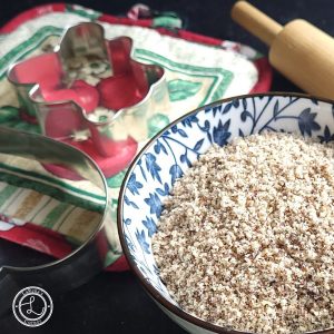 A close up picture of toasted hazelnut flour