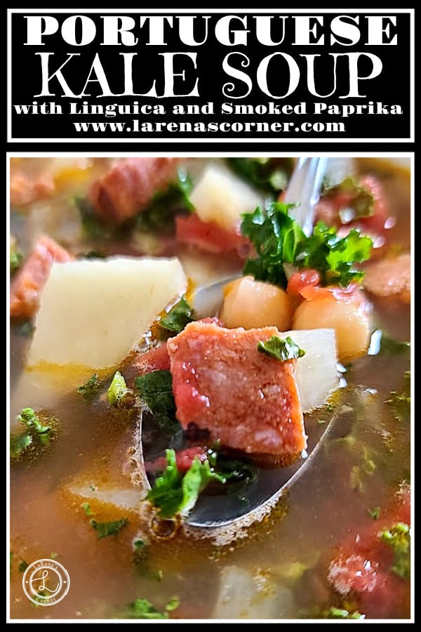 Portuguese Kale Soup Recipe Portuguese Kale Soup a close up of a bite on a spoon.