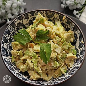Tex-Mex Brussel Sprout Slaw in the center of a bowl.