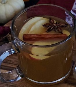 A close up of the drink. Apple Banana Hot Toddy