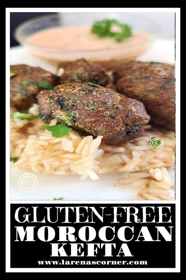 Gluten-Free Moroccan Kefta Recipe Gluten-Free Moroccan Kefta on a bed of rice and fresh chopped parsley.