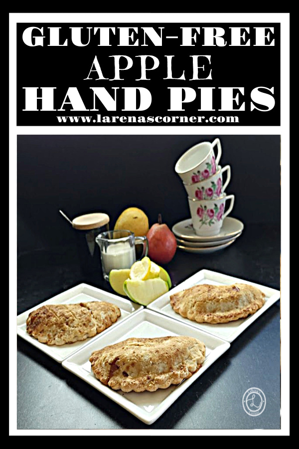 Gluten-Free Apple Hand Pies Recipe Gluten-Free Apple Hand Pies. Three plates of pies, creamer, sugar, apple slices, and cups and saucers in the background.
