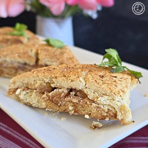 Gluten-Free Apple Pie Scones. A close up of a platter of scones.
